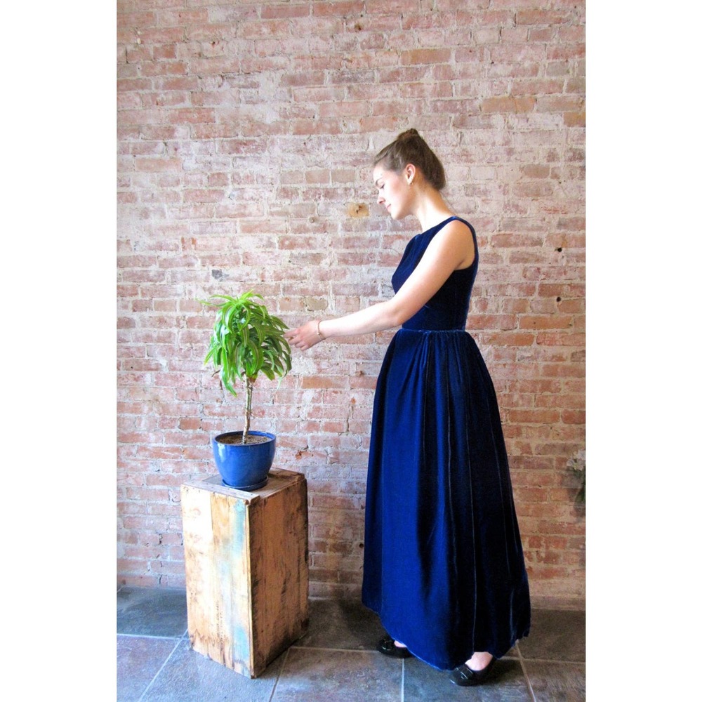 Vintage Velvet Dress Formal Gown 1960s Prom Crinoline Petticoat V Back - Picture 5 of 5